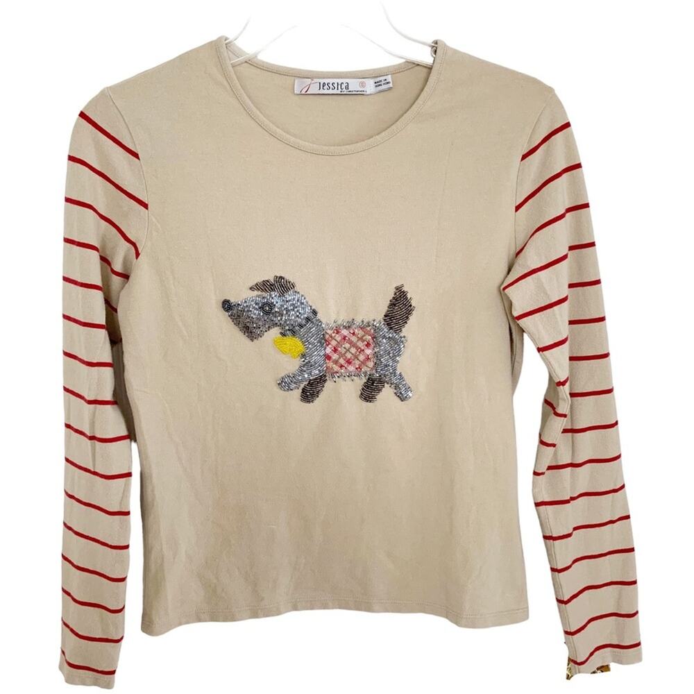 Jessica by Christopher L Tan Beaded Scotty Dog Tee Small